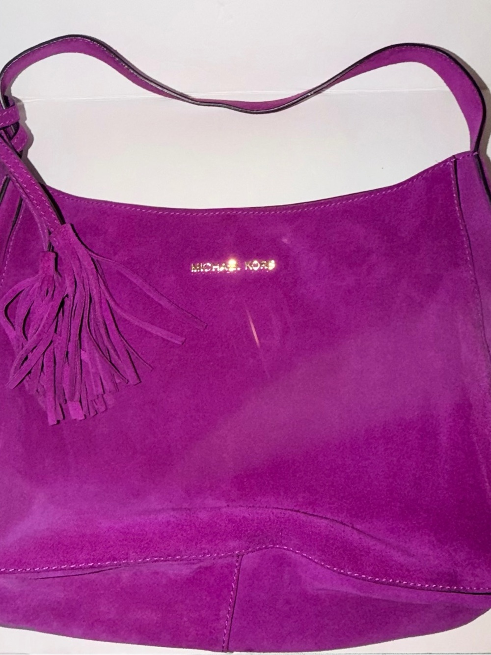 Michael Kors Magenta Suede Shoulder Bag with Tassel